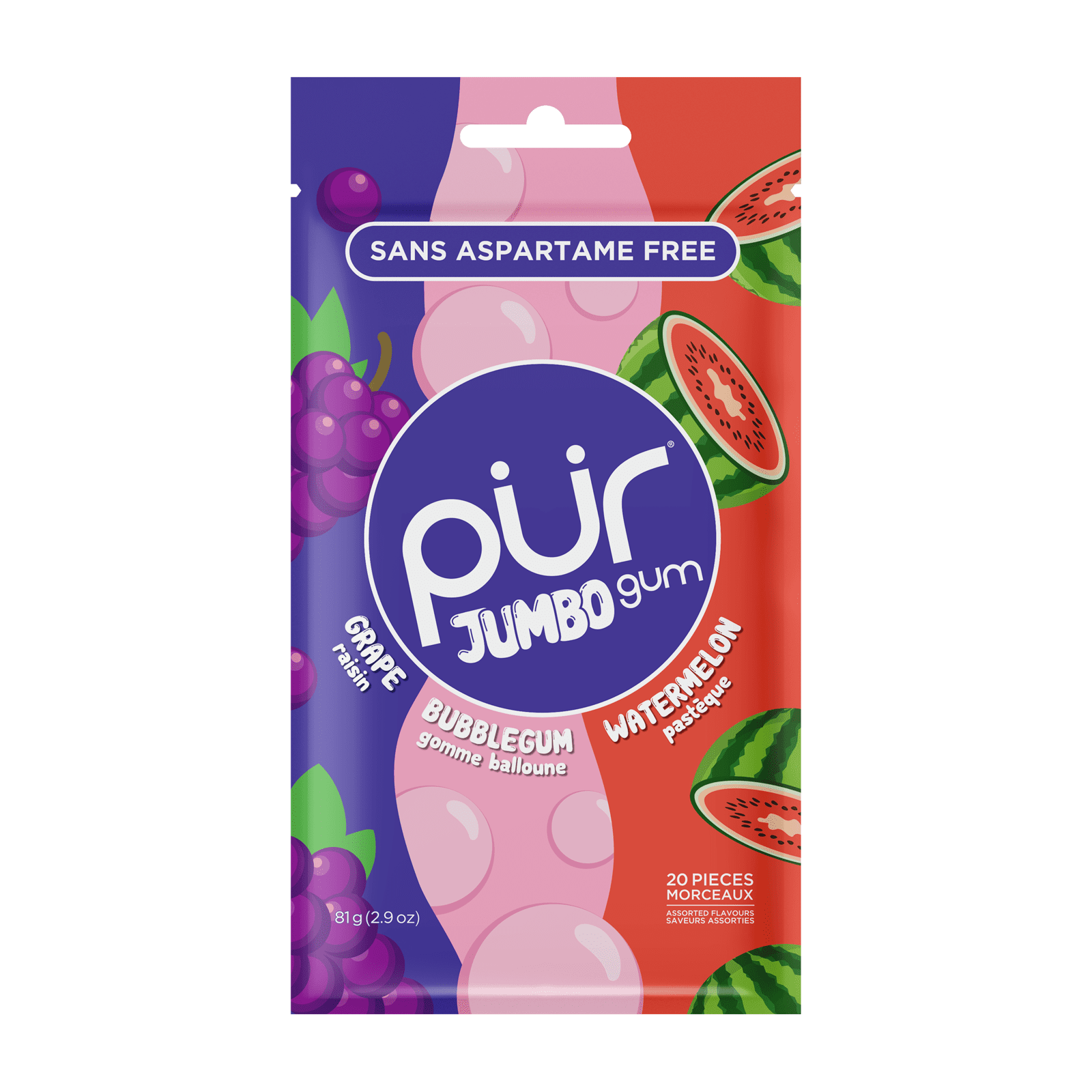 PUR JUMBO Grape Bubblegum Watermelon Gum