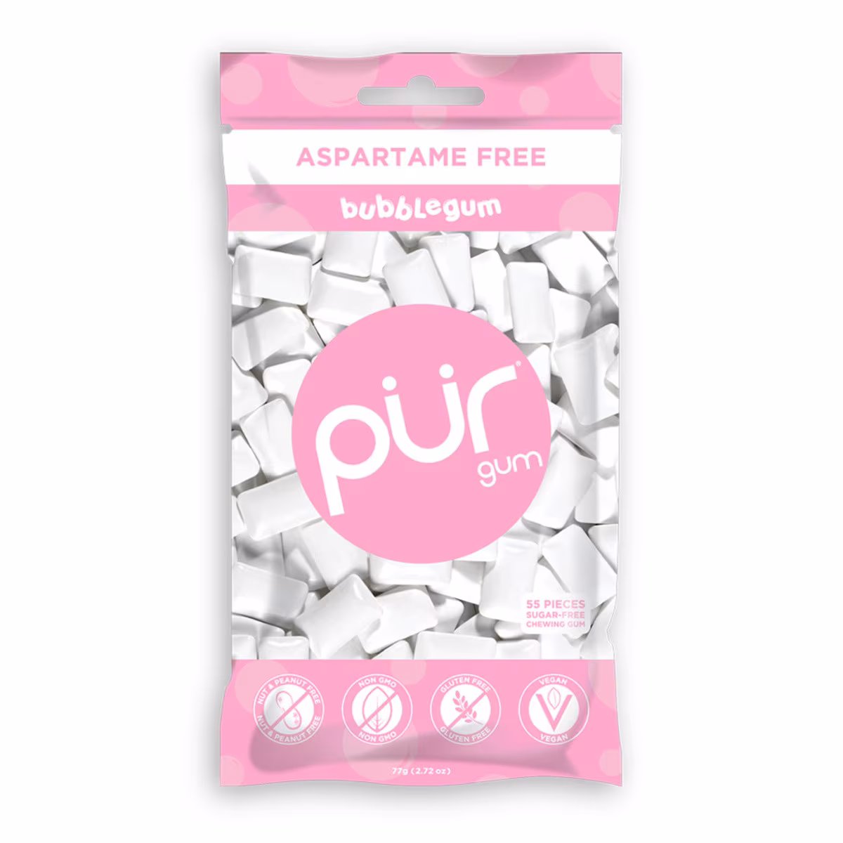 PUR Bubble Gum Chewing Gum 12x 77gm bag PUR Bubble Gum Chewing Gum