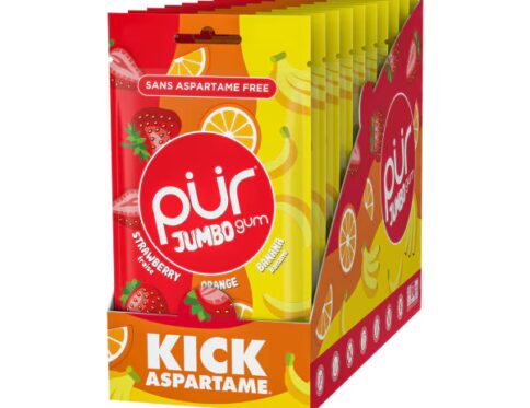PUR JUMBO Strawberry Orange Banana Gum Box 10x 81g Bag