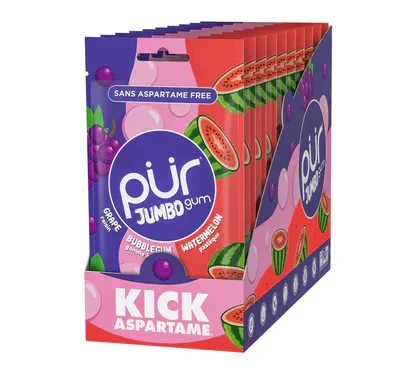 PUR JUMBO Grape Bubblegum Watermelon Gum 81g Bag 10 pack