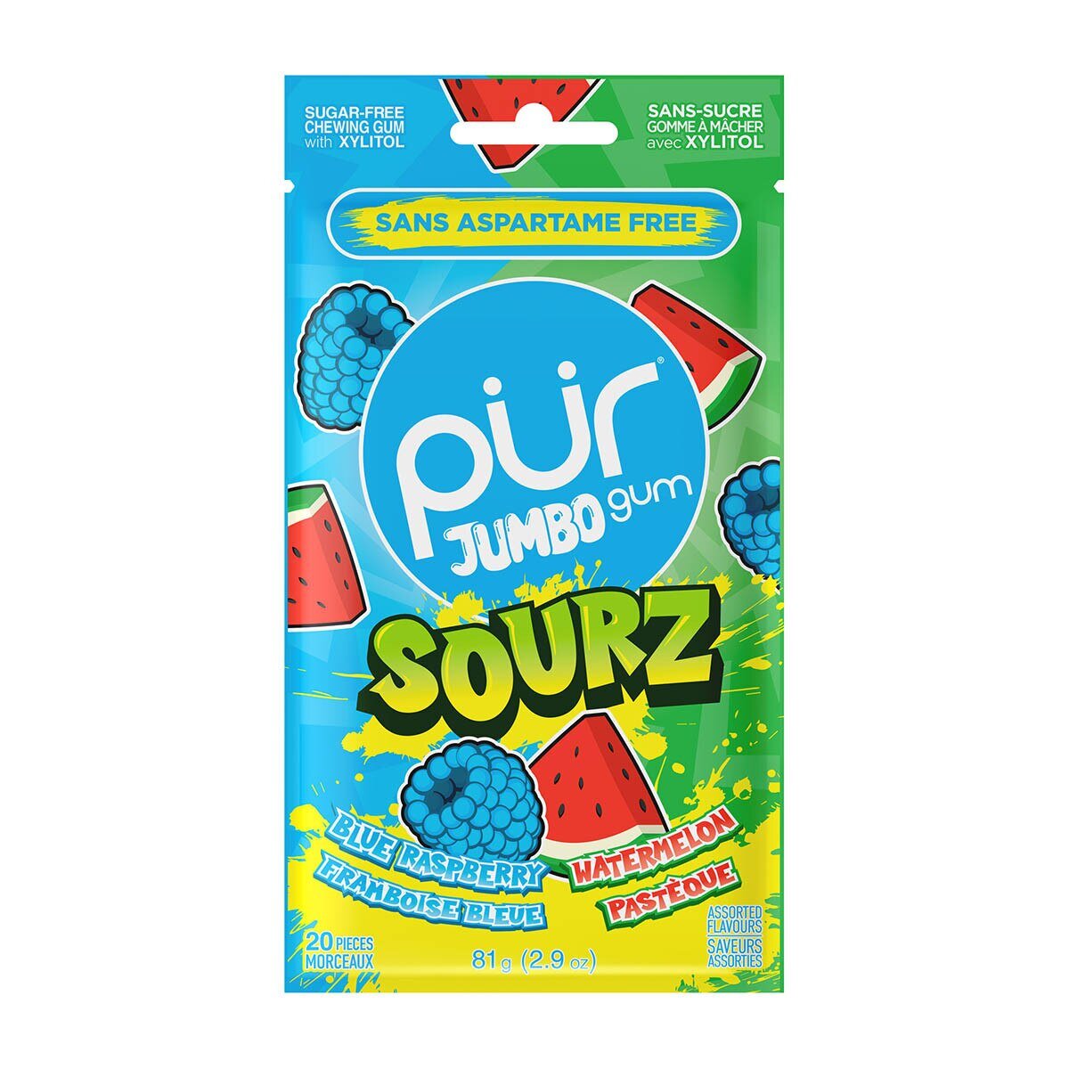PUR JUMBO SOURZ Blue Raspberry Watermelon PUR JUMBO SOURZ Blue Raspberry Watermelon