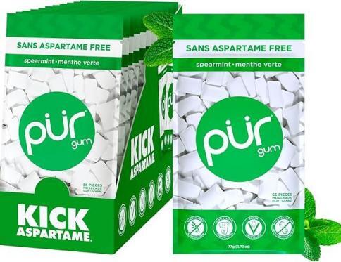 PUR Spearmint Chewing Gum Box 12x 77g Bag