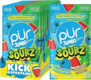 PUR JUMBO SOURZ Blue Raspberry Watermelon Gum