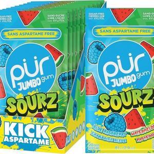 PUR JUMBO SOURZ Blue Raspberry Watermelon Gum Box 10x 81g bag
