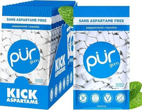 PUR Peppermint Chewing Gum Box 12x 77g Bag